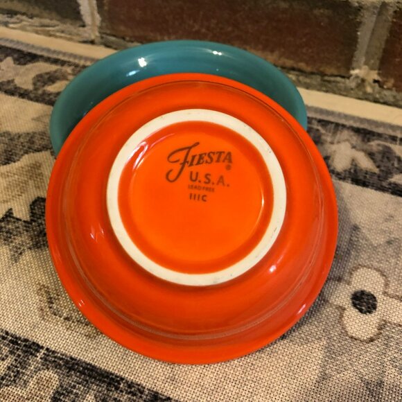 Fiesta USA Ceramic Bowls Set Of 2 Orange & Turquoise 5" Diameter - Picture 2 of 6